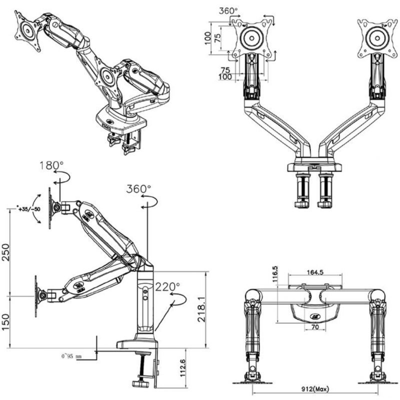 NB F160 - Support orientable avec ressort à gaz - Ergosolid