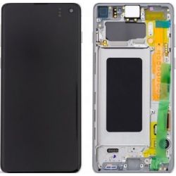 Ecran LCD + Vitre Tactile + châssis Blanc Samsung Galaxy S10 G973F (officiel)