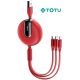 Câble de charge 3 en 1 TOTU micro B / USB-C / Lightning, avec enrouleur, rouge