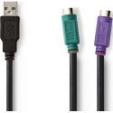 Câble adaptateur USB vers PS/2 | USB A Mâle - 2x PS/2 Femelle | 0,3 m | Noir