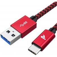 Câble USB3.0 vers Type-C 5A noir rouge 3 mètres
