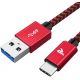 Câble USB3.0 vers Type-C 5A noir rouge 3 mètres