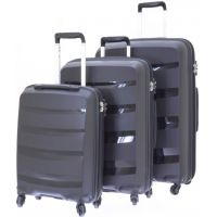 Pack 3 Valises 3 tailles trolley Polypro noire 4 roues fermeture TSA à code