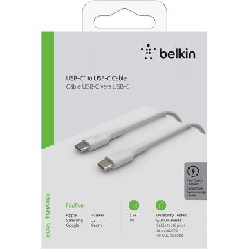 BELKIN Câble USB-C USB-C - 1 mètre - PVC - blanc- CAB003BT1MWH