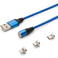 Câble USB 3 en 1 -3 embouts micro/usb-c/lightning - aimanté - noir/bleu - - SAVIO CL-154