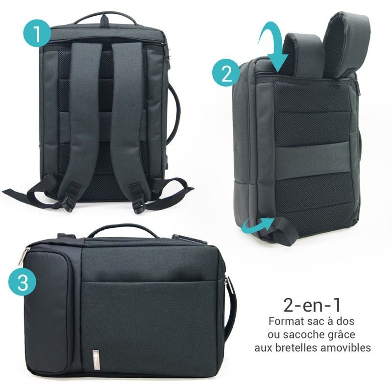 Sacoche/Sac à Dos Ordinateur 15,6'' Serrure et port USB Noir - CARON  Informatique - Calais