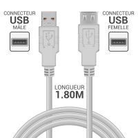 Rallonge USB 2.0 en 1.8m série A, débit 4.8Gb/s