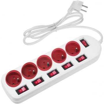 Multiprise 5 prises Maclean MCE204 + Interrupteurs 1,50m - 2500W max