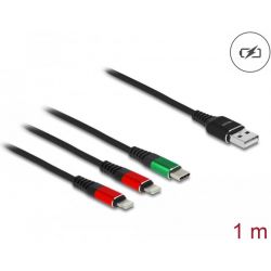 Delock Câble de charge USB 3 en 1 Type-A vers 2 x Lightning™ / USB Type-C™ 1 m