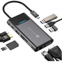 Hub USB-C NOVOO : USB C vers HDMI 4K, VGA, Gigabit Ethernet, PD 100W, 3 USB 3.0, SD/TF