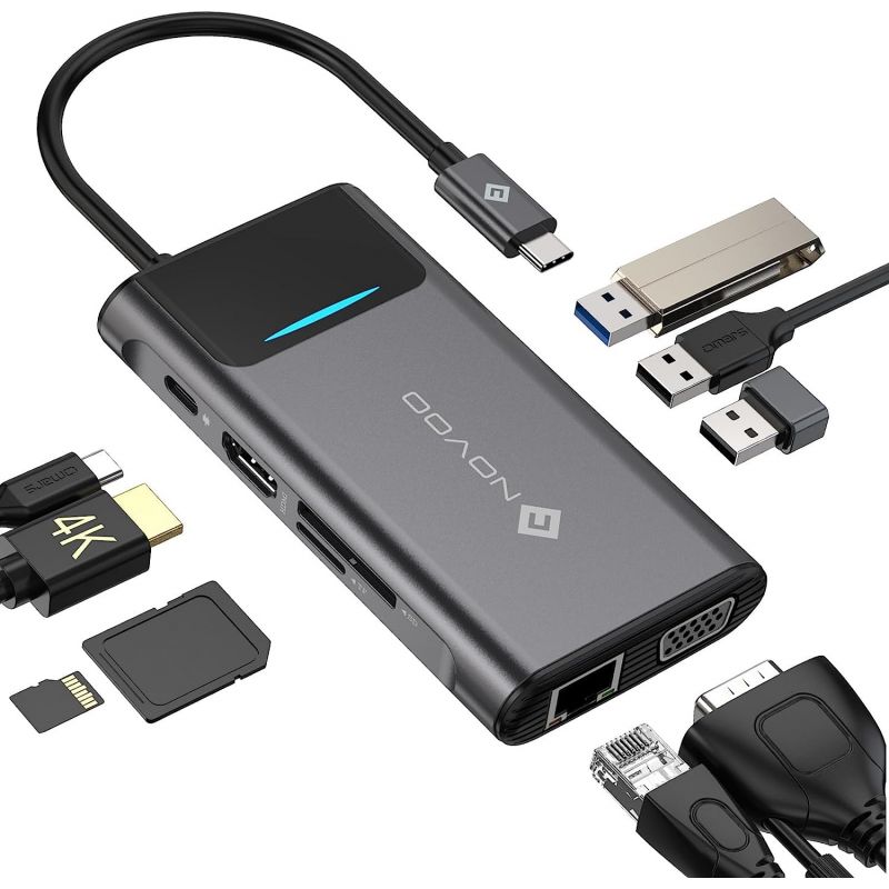 Hub USB-C NOVOO : USB C vers HDMI 4K, VGA, Gigabit Ethernet, PD