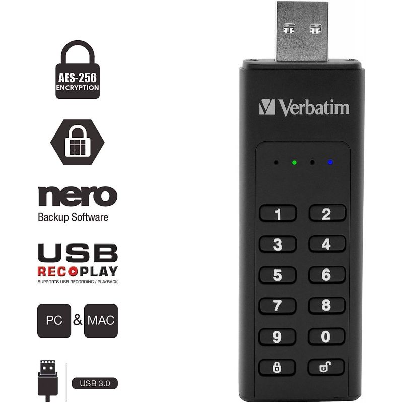 Clé USB 3.2 sécurisée 64Go - Verbatim 49428 - CARON Informatique - Calais