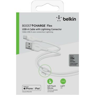Câble Lightning USB-A 1M, silicon, blanc - BELKIN CAA008BT1MWH