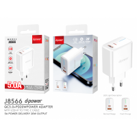 Chargeur D-POWER J8566 - Prise USB + Type-C 20W 5A QC3.0 + PD lumineux J8566 Blanc