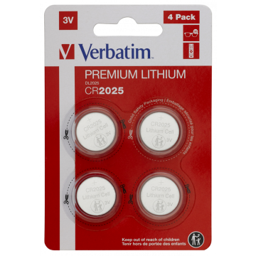 Lot de 4 piles lithium VERBATIM CR2025 3V - 49532