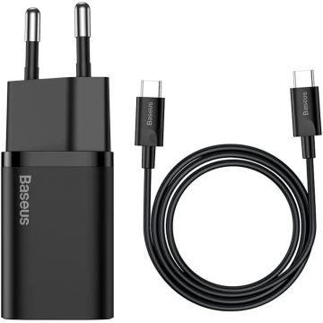 Chargeur USB-C Baseus Super Si 1 port USB-C 25W avec câble - noir - TZCCSUP-L01