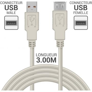 Rallonge USB 2.0 A/A M/F en 3 mètres - 11330