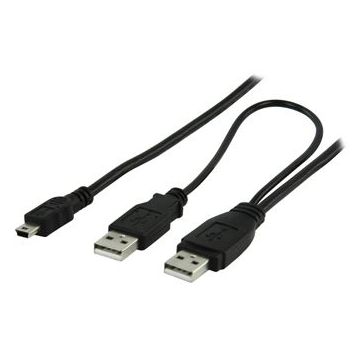Câble USB en Y USB A mâle + USB A mâle vers mini-USB à 5 broches 2,00 m noir