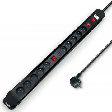 Multiprise Parasurtension 10 prises avec 2 Interrupteur câble 1,50m - 52157