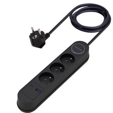 Multiprise électrique 3 prises + 2 USB A et C - avec interrupteur - 52133