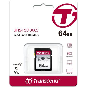 Secure Digital 64Go TRANSCEND 64Go UHS-I U3, pour appareil photo numérique - TS64GSDC300S